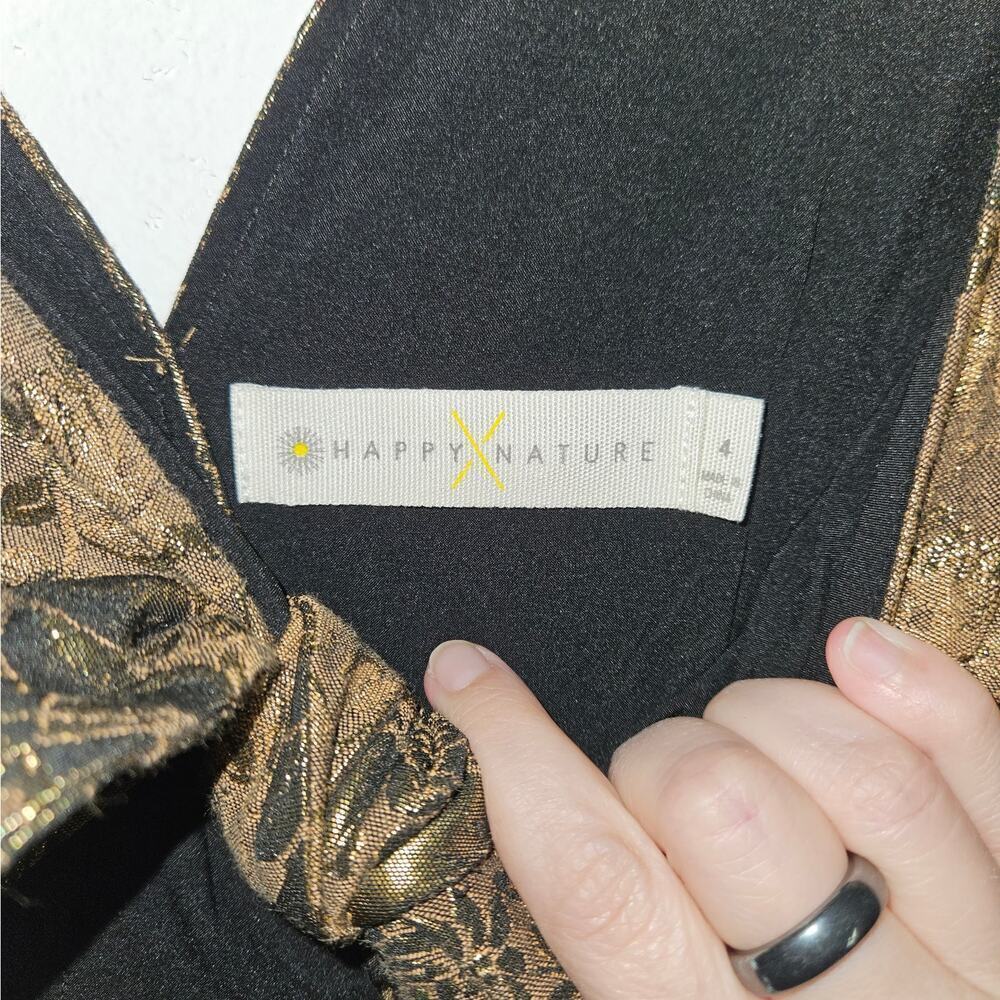 Happy x Nature Gold Floral Tie Front Jumpsuit Sleeveless V-Neck Wide Leg Sz 4 S - Picture 14 of 14